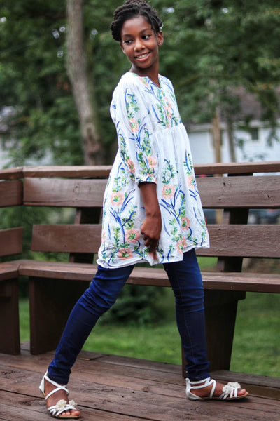 Floral Embroidered Girls Tunic Dress