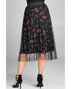 Rosie Floral Mesh Elastic Waist Pleated Skirt