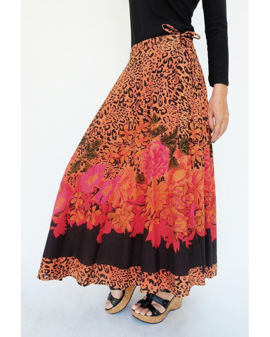 Leopard multiprint orange red and black maxi skirt.