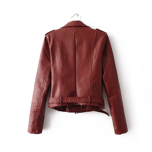 Red Faux Leather Motorcycle Jacket-Outerwear-Wine Red-M-Coy Lifestyle