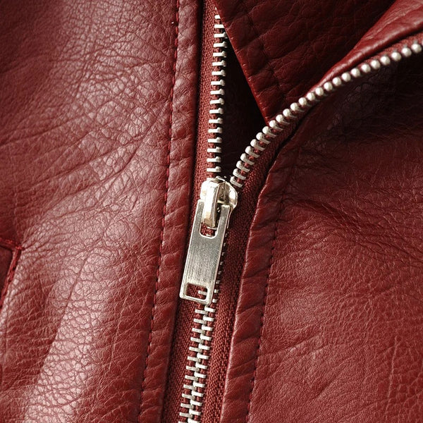 Red Faux Leather Motorcycle Jacket-Outerwear-Wine Red-M-Coy Lifestyle
